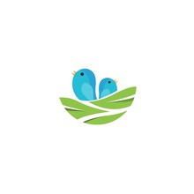 Cute Baby Blue Bird In The Nest Waiting For Food From Their Mother Vector Logo Design