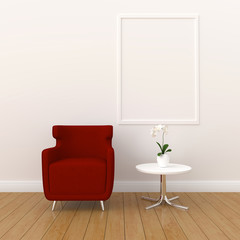 blank photo frame for mockup in modern living room, 3D render, 3D illustration