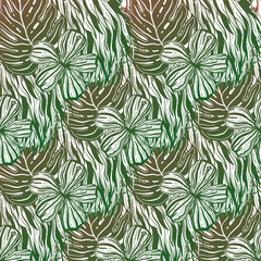 Naklejka na meble Tropical Leaves trend gradient. Seamless Pattern with Hand Drawn Leaves. Exotic Rapport for Textile, Fabric. Vector Seamless Background with Tropic Plants.