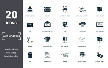 Wall Mural - web hosting icons set collection. includes simple elements such as data structure, server, cloud tec