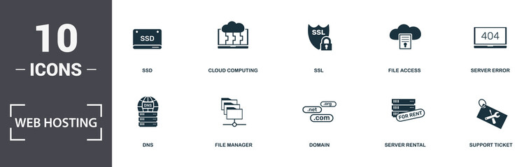 Wall Mural - web hosting icons set collection. includes simple elements such as cloud folder, ssd, cloud computin