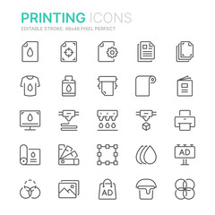 Collection of printing line icons. 48x48 Pixel Perfect. Editable stroke