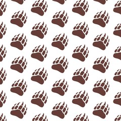 Wall Mural - Vector bear paw footstep silhouette pattern for background, icon, poster, banner. Wild animal paw print with claws. The trail of bear, imprint. Wildlife story, problems of ecology, sign of hunters