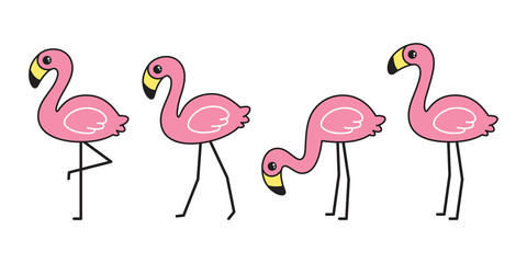 Wall Mural - flamingo vector icon pink flamingos collection cartoon character animal exotic nature wild fauna illustration doodle