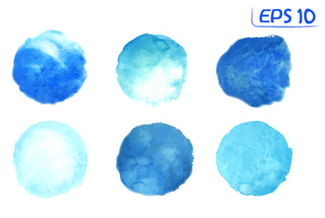 watercolor circles blue colors set isolated on transparent background. design elements. high resolut