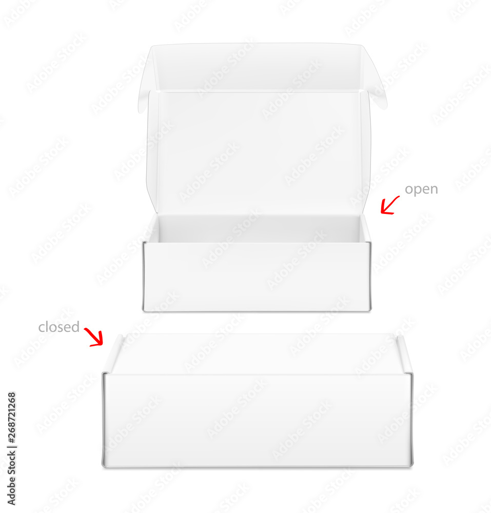 Open Box Form Work Realistic open box mockup. Open and close view. Ready for presenting ...