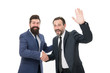 © be free - business meeting. team success. collaboration and teamwork. bearded businessmen in formal suit. partnership of boss men isolated on white. mature men have own business. successful business meeting