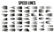 Big set of different simple black speed line. Comic Book Design Element Speed Lines Explosion Manga cartoon on white background. Vector Illustration