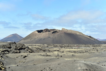 Caldera Colorada volcano, lava field with lichens, Lanzarote, Canary Islands, Spain