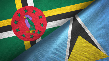 Dominica and Saint Lucia two flags textile cloth, fabric texture