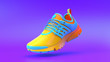 Multi-colored shoe on gradient background, 3d rendering..