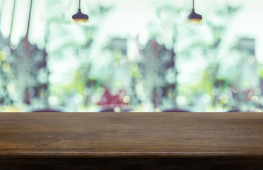 Aufkleber - Empty wood table top with blurred cafe restaurant background. Mock up for display or montage of product,Business presentation