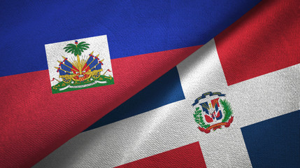 Haiti and Dominican Republic two flags textile cloth, fabric texture