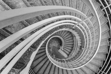 Poster - Empty modern spiral stairway, viewed from top