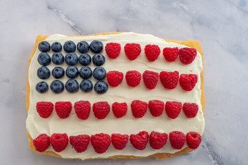 USA Flag Cake, Patriotic 4th of July Dessert on a table