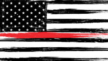 Grunge USA Flag With A Thin Red Line - A Sign To Honor And Respect American Firefighters.
