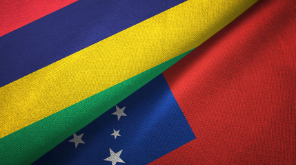 Mauritius and Samoa two flags textile cloth, fabric texture