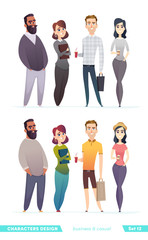 Wall Mural - People in two different style of clothes. Character design collection in business and casual clothes.