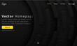 Black web homepage template with buttons and abstract geometric pattern.