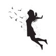 © designervector - Silhouette of freedom girl with  birds. Vector fashion illustration