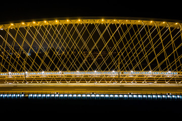 The Troja Bridge (2014) is a bowstring arch bridge in Prague that crosses the Vltava river. It opened to traffic in October. The bridge is 262 metres (860 ft) long.