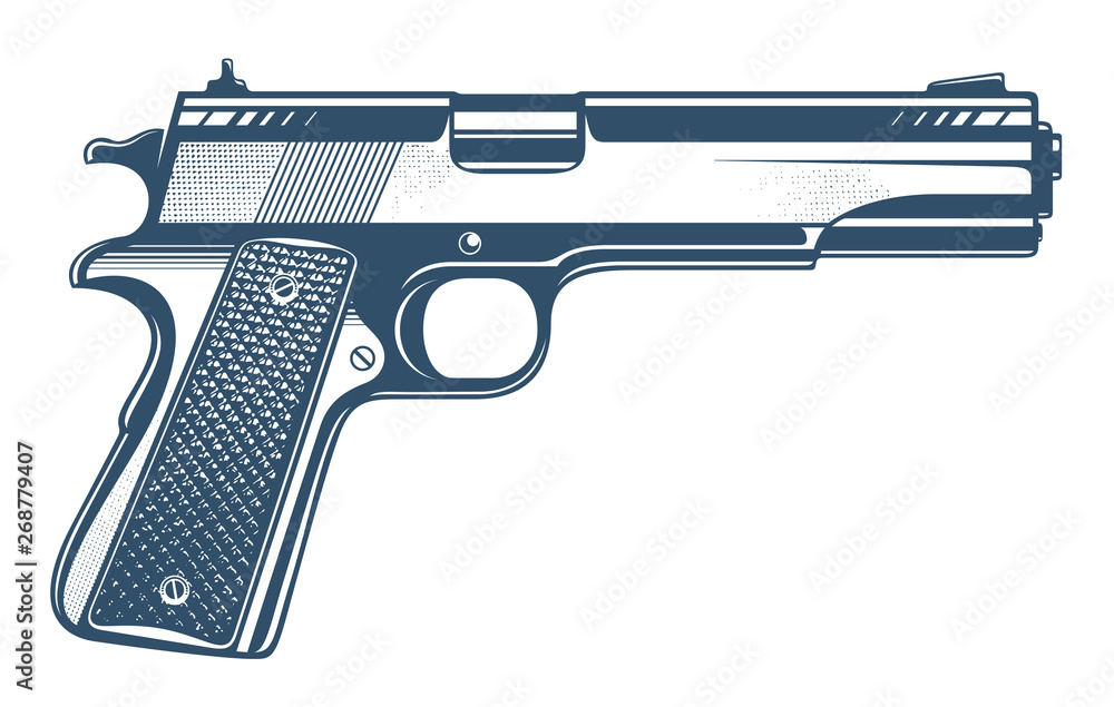 Gun vector illustration, detailed handgun isolated on white background ...