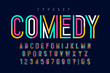 Condensed colorful display font design, alphabet and numbers.