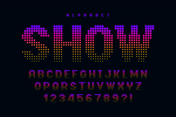 Dotted halftoned display font design, alphabet and numbers