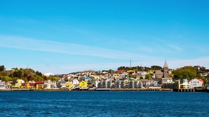 Sticker - Kristiansund, Norway. View of city center of Kristiansund, Norway during the sunny day. Port with historical buildings, zoom in