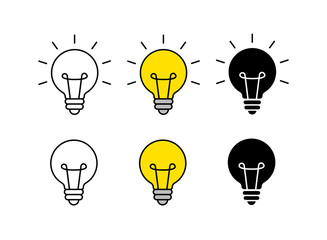 Bright idea icon set. Bulb icon. Brainstorming. Creativity. Idea. Vector illustration.
