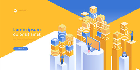 Wall Mural - big data flow processing concept, cloud database, isometric vector