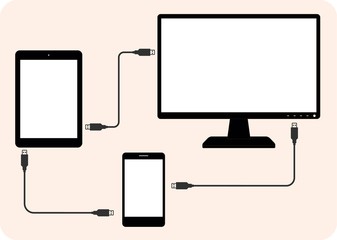Cross platform content,mobile phone,smartphone,tablet,laptop,computer.Creation responsive internet website for multiple platforms.Web development and coding.Vector image.