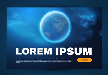 Wall Mural - eath planet in space with lights. realistic universe. cosmos background. landing page.