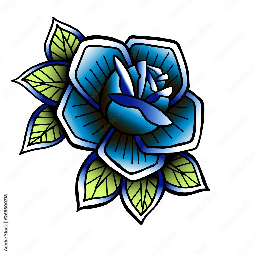 Old tattooing school colored icon with roses symbol isolated vector ...