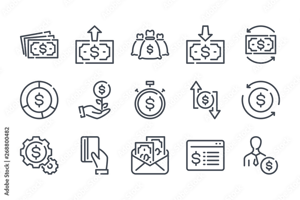 Money and payment related line icon set. Funds and savings vector icon ...
