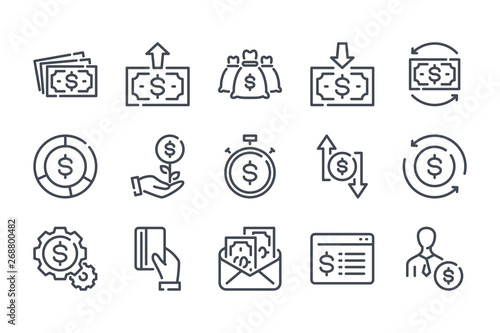 Fotomural Money and payment related line icon set