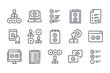 Survey related line icon set. Checklist vector linear icon collection. Quiz and feedback report outline icons.