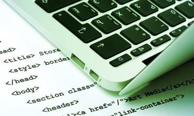 web development, code and laptop computer
