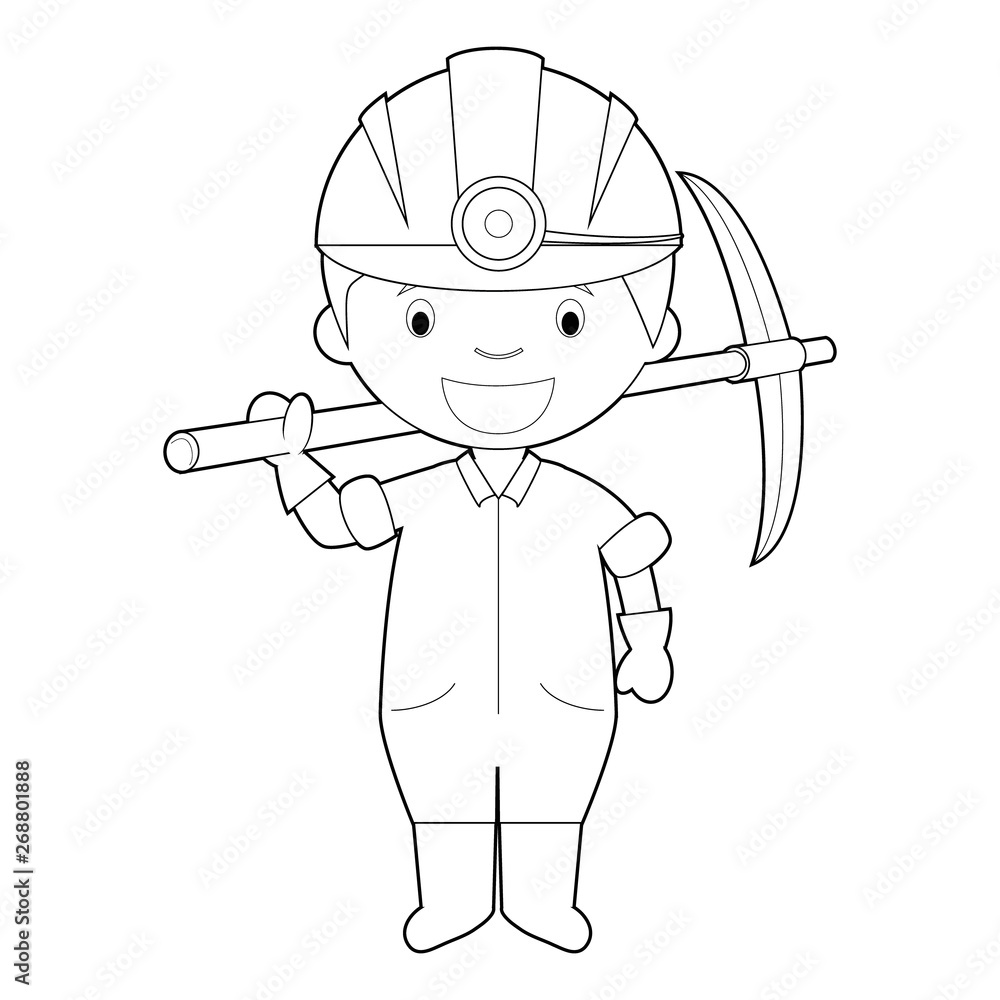 Easy coloring cartoon vector illustration of a miner.