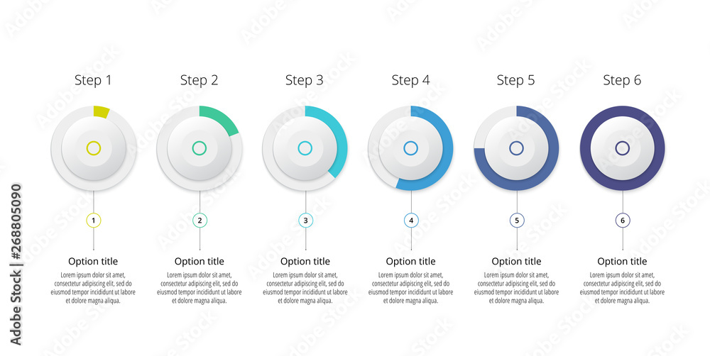 Business process chart infographics with 6 step circles. Circular ...