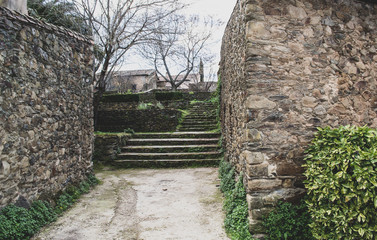 stone staircases in the abandoned village of granadilla in caceres spain