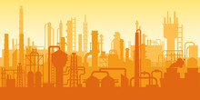 Industrial Plant, Factory Silhouette, Exterior Of Enterprise Scene, Oil Refinery.