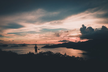 Wall Mural - beautiful sunset. silhouette of a man