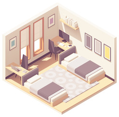 Sticker - Vector isometric dormitory or dorm room