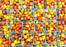 Pile Of Cherry Tomatoes At Farmers Market, New York City