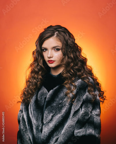 Her Wavy Hair Flow Over Shoulders Cute Girl With Curly Hairstyle
