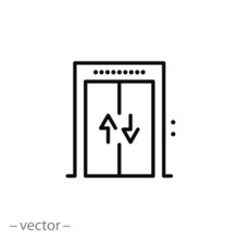 Elevator Icon, Lift Line Symbol On White Background - Editable Stroke Vector Illustration Eps10