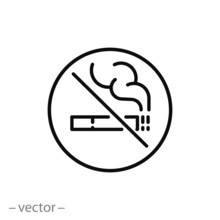 No Smoking Icon, Filter Cigarette And Smoke, Bad Line Symbol On White Background - Editable Stroke Vector Illustration Eps10