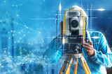 Fototapeta  - engineer site survey with laser tripod machine in site construction background