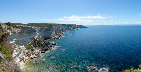 Panoramic view over Bonifacio cliff and the sea, Corsica, France